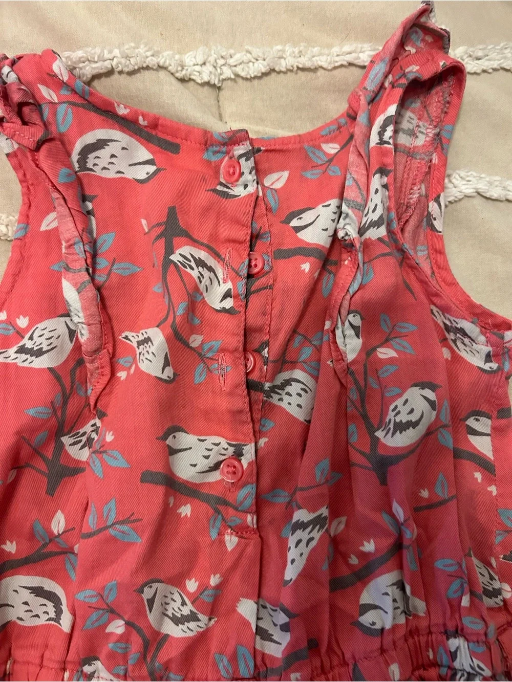 Carter's Coral Bird-Print Ruffle-Trim Dress